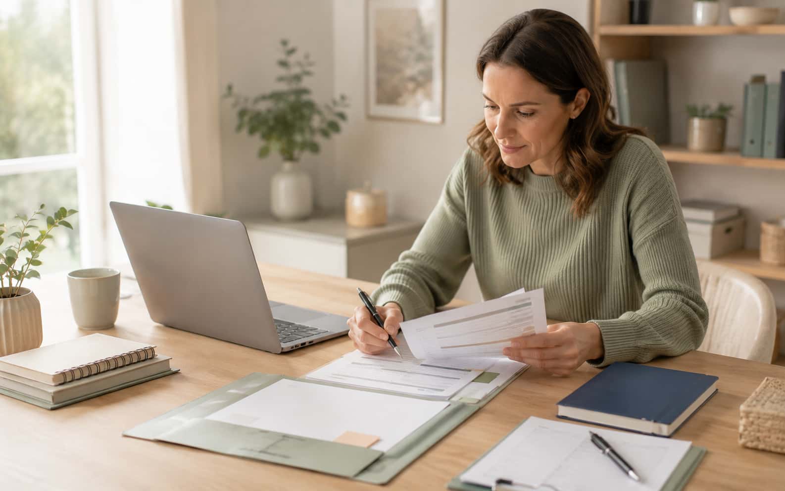 Heller Arbeitsplatz mit Laptop, Notizbuch und Unterlagen als Symbol für die Änderung oder Löschung eines Eintrags