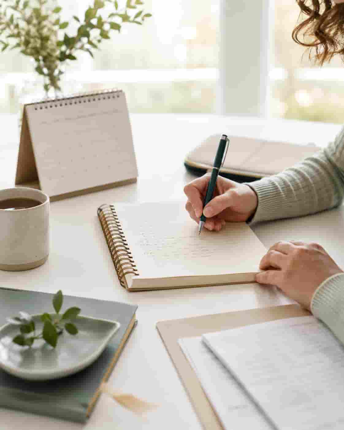 Notizbuch und Kalender zur Vorbereitung hormonbezogener Fragen für ein Fachgespräch