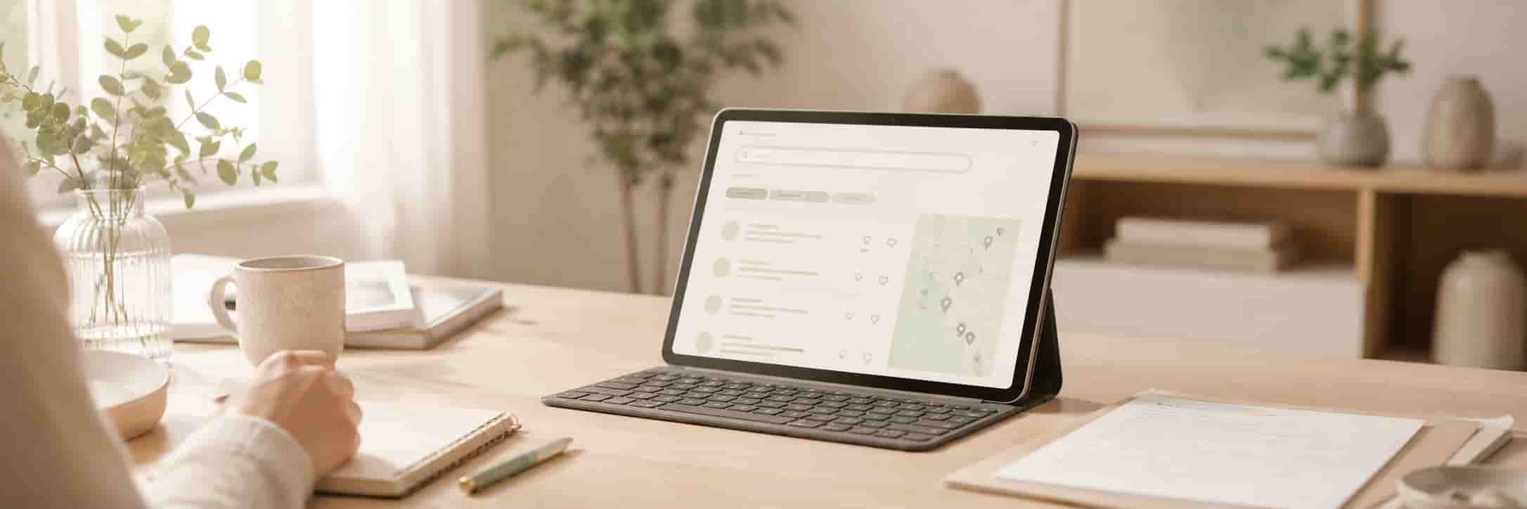 Laptop mit neutraler Suchoberfläche für ein strukturiertes Branchenregister